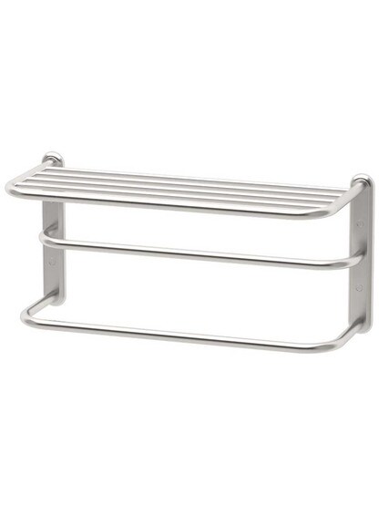 Spa Shelf and Double Towel Rack in Satin Nickel.
